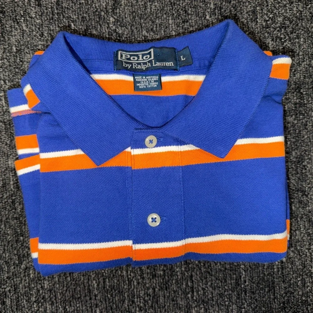 Vintage Kanye Y2K Polo Ralph Lauren Striped Polo Mens L Orange Blue USA Gators